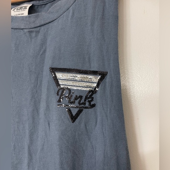 PINK Victoria's Secret Sequined Blue Top with Logo - Picture 6 of 7